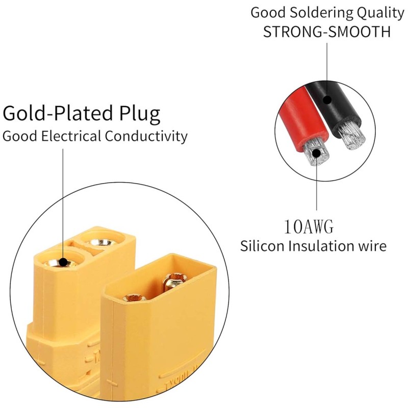 XT90 BATTERY M/F CONNECTOR PLUG WITH SILICON 14 AWG WIRE FOR 7.4V