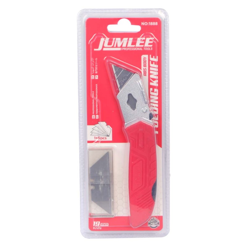 JUMLEE 1888 1+5 ABS BODY RED FOLDING KNIFE 19MM