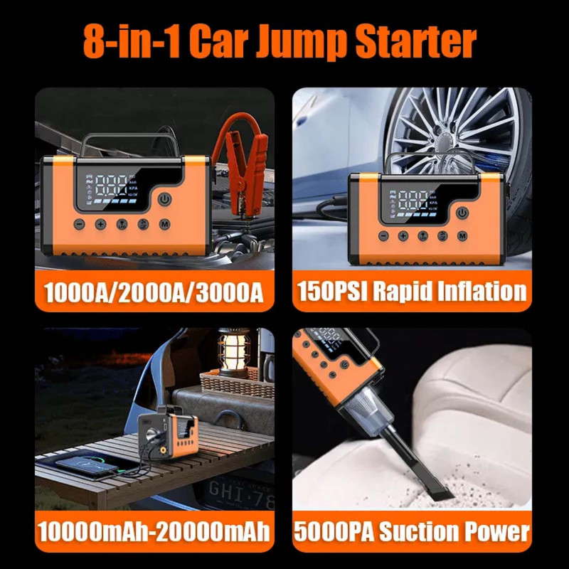 A28- اشتراك سيارة مع كمبروسر، منفاخ، مكنسة، إضاءة وباور بنك