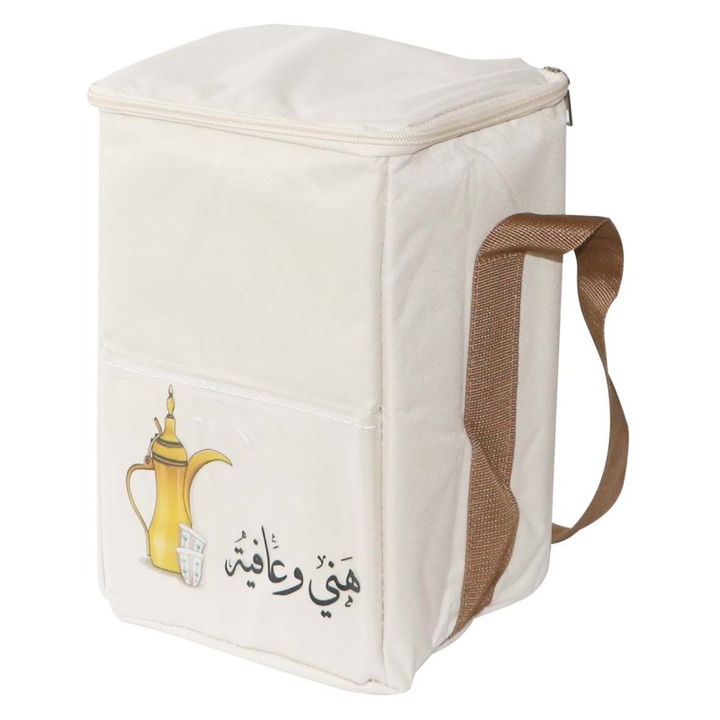 MD-33398 PICNIC BAG CANVAS THERMOS SQUARE CREAM WHITE MULTI PURPOSE