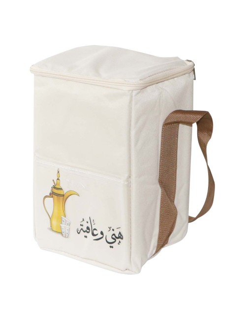 MD-33398 PICNIC BAG CANVAS THERMOS SQUARE CREAM WHITE MULTI PURPOSE