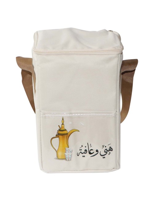 MD-33398 PICNIC BAG CANVAS THERMOS SQUARE CREAM WHITE MULTI PURPOSE