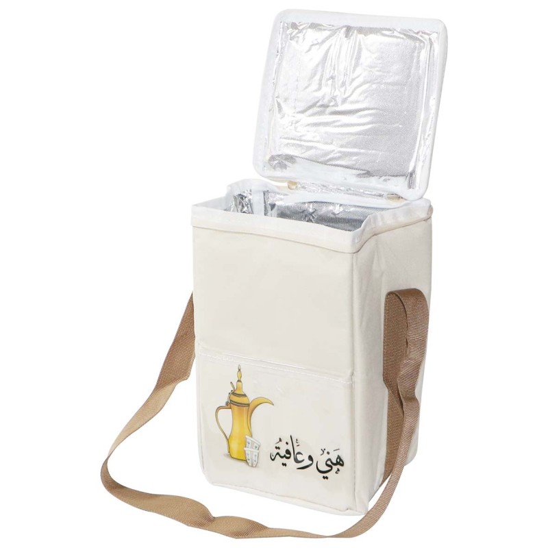 MD-33398 PICNIC BAG CANVAS THERMOS SQUARE CREAM WHITE MULTI PURPOSE