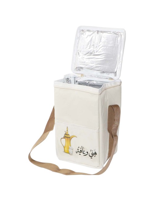 MD-33398 PICNIC BAG CANVAS THERMOS SQUARE CREAM WHITE MULTI PURPOSE
