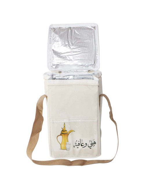 MD-33398 PICNIC BAG CANVAS THERMOS SQUARE CREAM WHITE MULTI PURPOSE