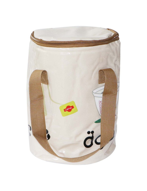 MD-33595 شنطة نزهة دائرية عازلة قماش كريمي ابيض
