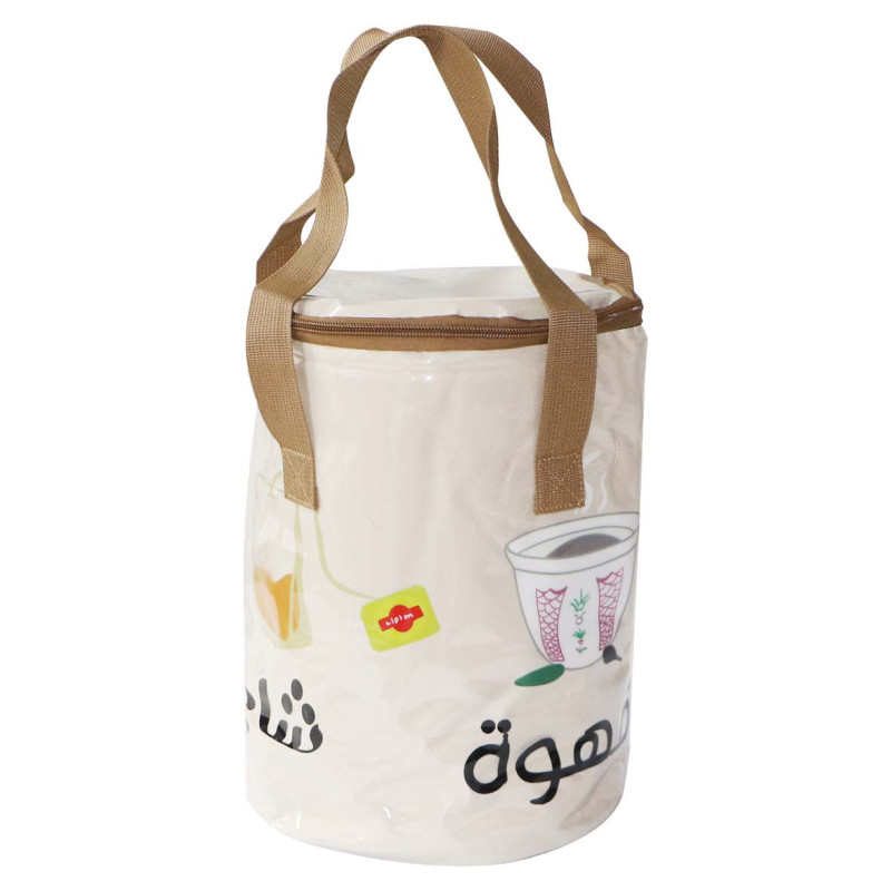 MD-33595 شنطة نزهة دائرية عازلة قماش كريمي ابيض