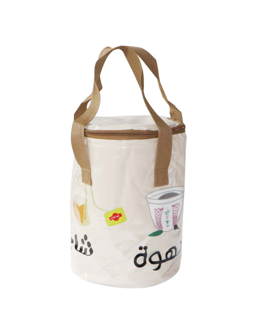 MD-33595 شنطة نزهة دائرية عازلة قماش كريمي ابيض