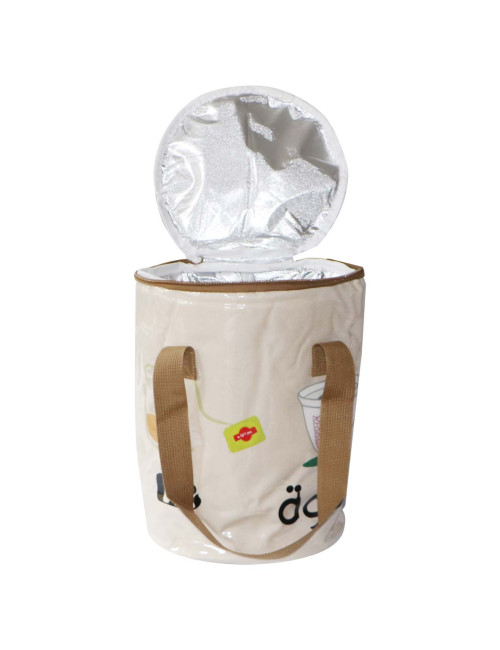 MD-33595 شنطة نزهة دائرية عازلة قماش كريمي ابيض