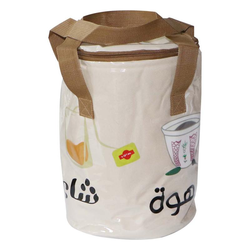 MD-33595 شنطة نزهة دائرية عازلة قماش كريمي ابيض