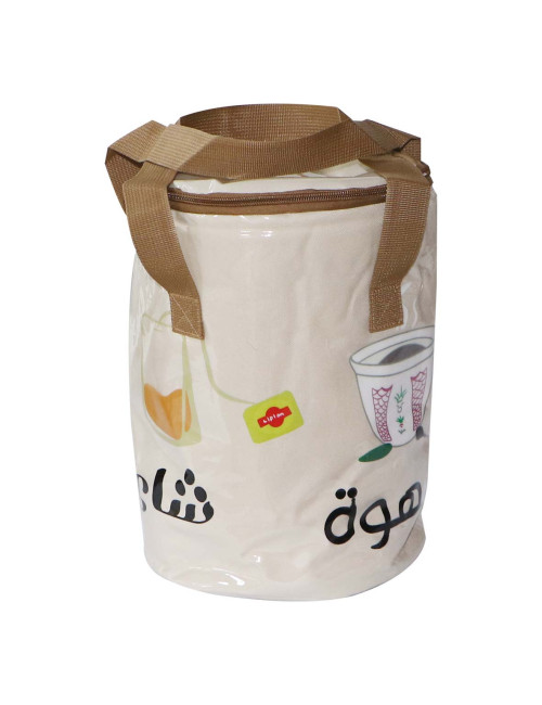 MD-33595 شنطة نزهة دائرية عازلة قماش كريمي ابيض
