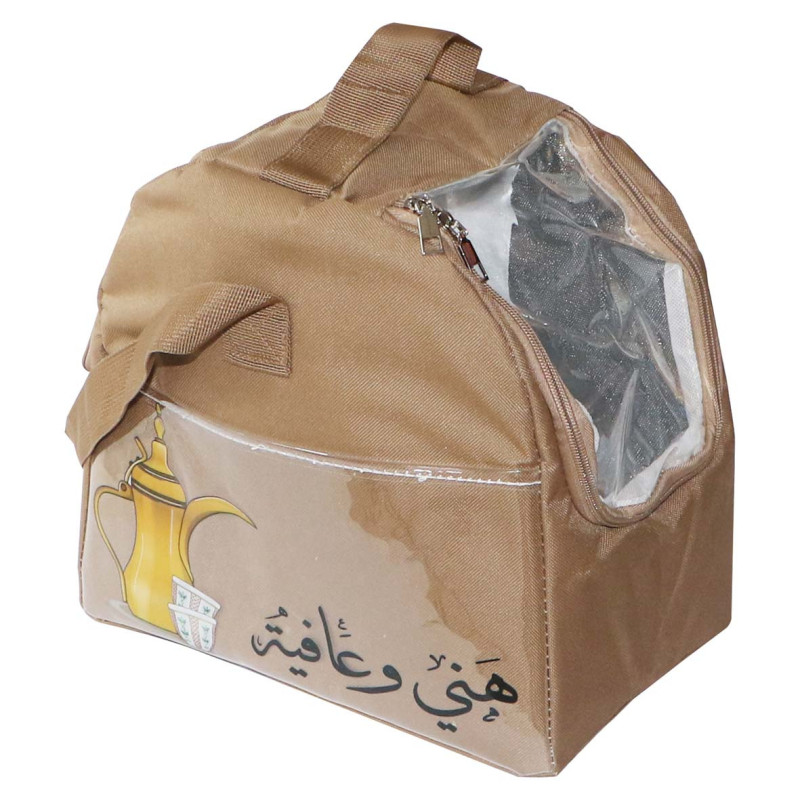 MD-33394 PICNIC BAG CANVAS THERMOS BAG 2 COMPARTMENTS BROWN