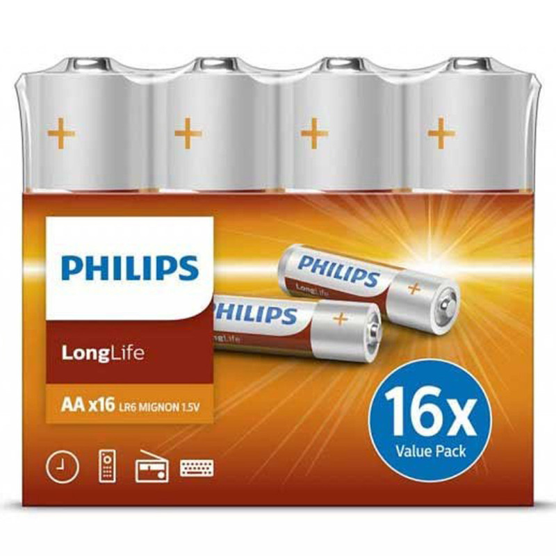 PHILIPS BATTERY LONGLIFE ZINC AA 1.5V 16PCS R6L16F/97