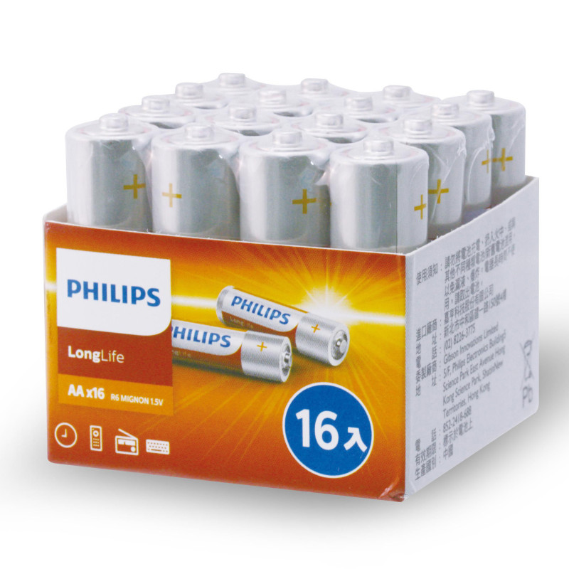PHILIPS BATTERY LONGLIFE ZINC AA 1.5V 16PCS R6L16F/97