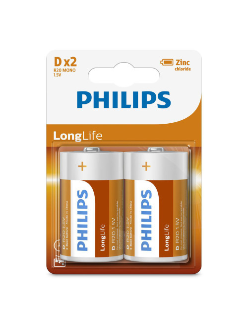 PHILIPS BATTERY LONGLIFE ZINC D 1.5V 2PCS R20L2F/97