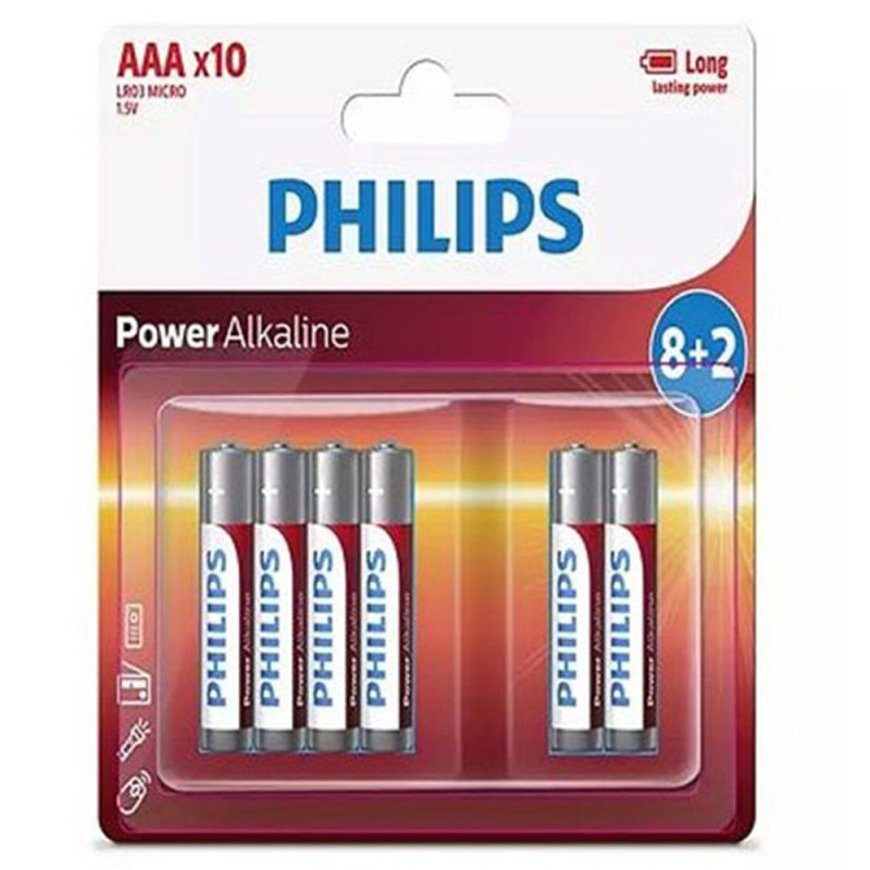 PHILIPS BATTERY ALKALINE AAA PROMO PACK (8 + 2) BLISTER