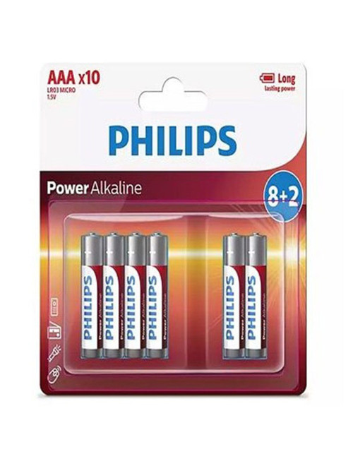 PHILIPS BATTERY ALKALINE AAA PROMO PACK (8 + 2) BLISTER